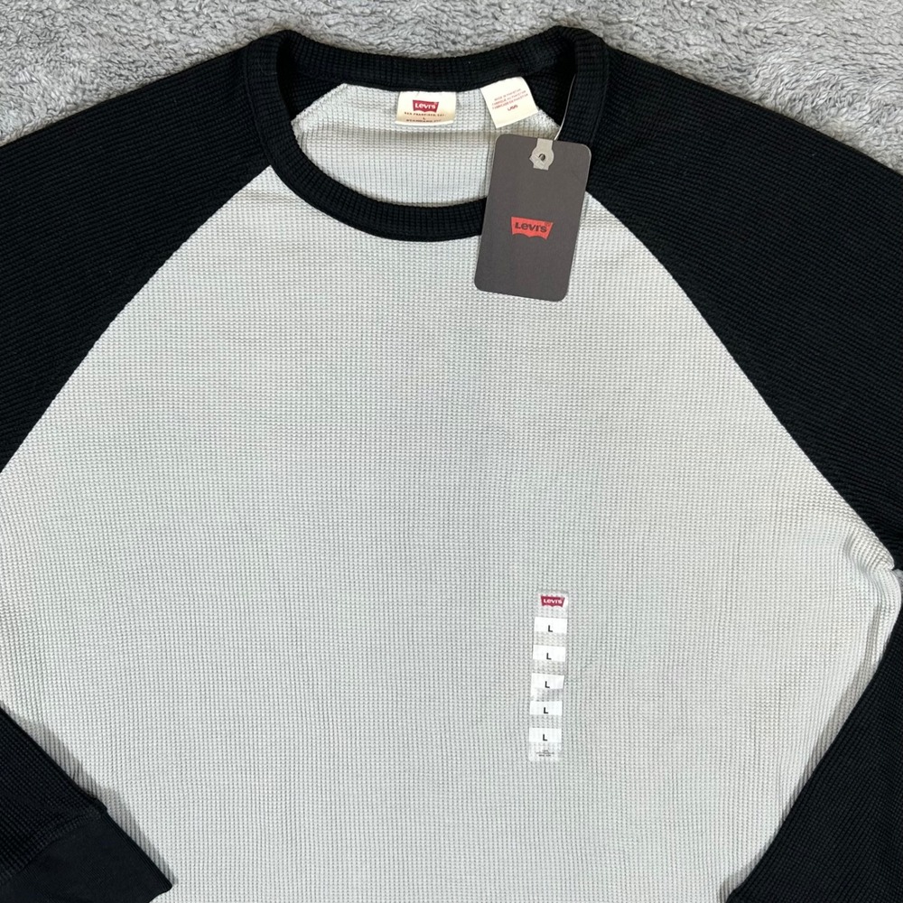 Levis Mens Waffle Knit Raglan Thermal Shirt Gray Black A06450023 Large